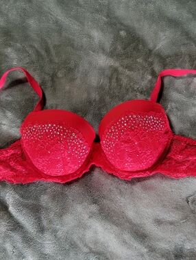 Victoria's Secret Red Lace Push-Up Bra with Rhinestones